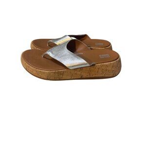 Fitflop Womens Metallic Silver Cork Wedge Sandals Size 8